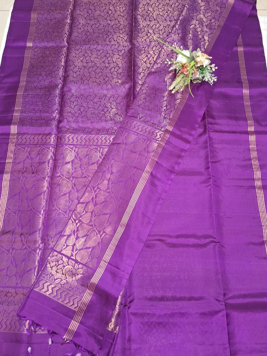 Pure Handloom Soft Silk - Brocade Rich Purple & Gold