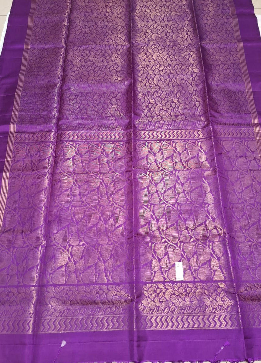 Pure Handloom Soft Silk - Brocade Rich Purple & Gold