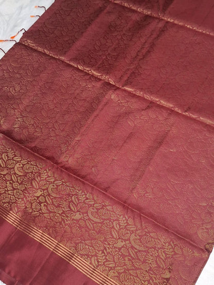 Pure Handloom Soft Silk - Brocade Maroon & Gold