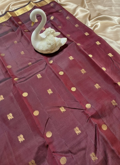 Pure Handloom Kanjeevaram SIlk - Maroon Peacock Rudraksh Motifs
