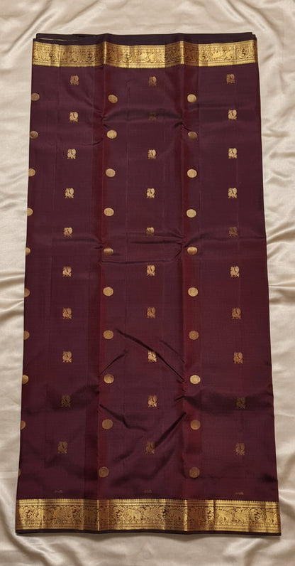 Pure Handloom Kanjeevaram SIlk - Maroon Peacock Rudraksh Motifs