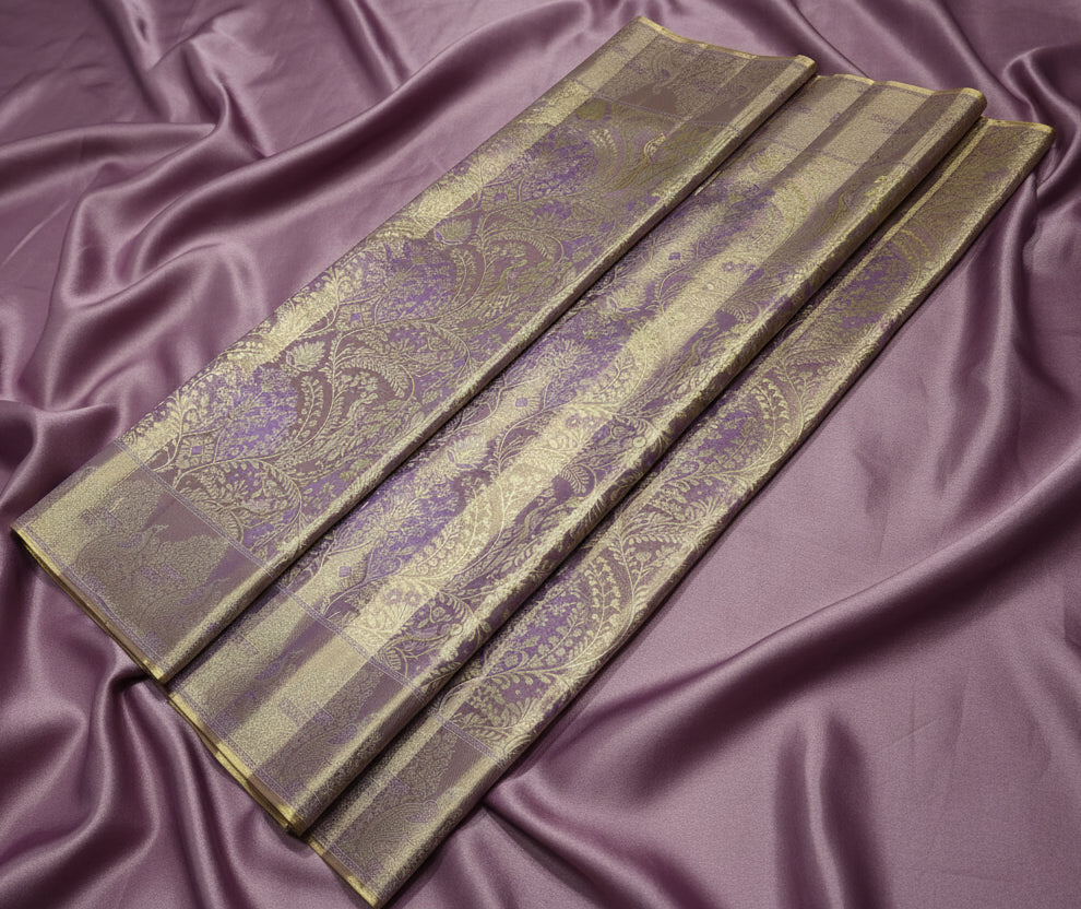 Pure Handloom Silk Kanjeevaram - Mauve Silver & Golden toned Tissue Silk