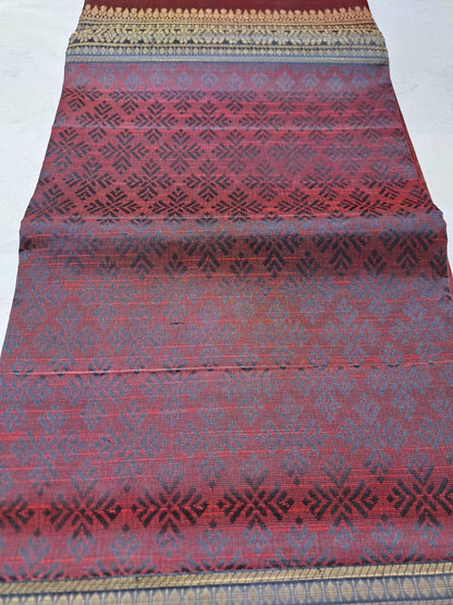 Pure Handloom Soft Silk -Maroon & Gray with floral motifs