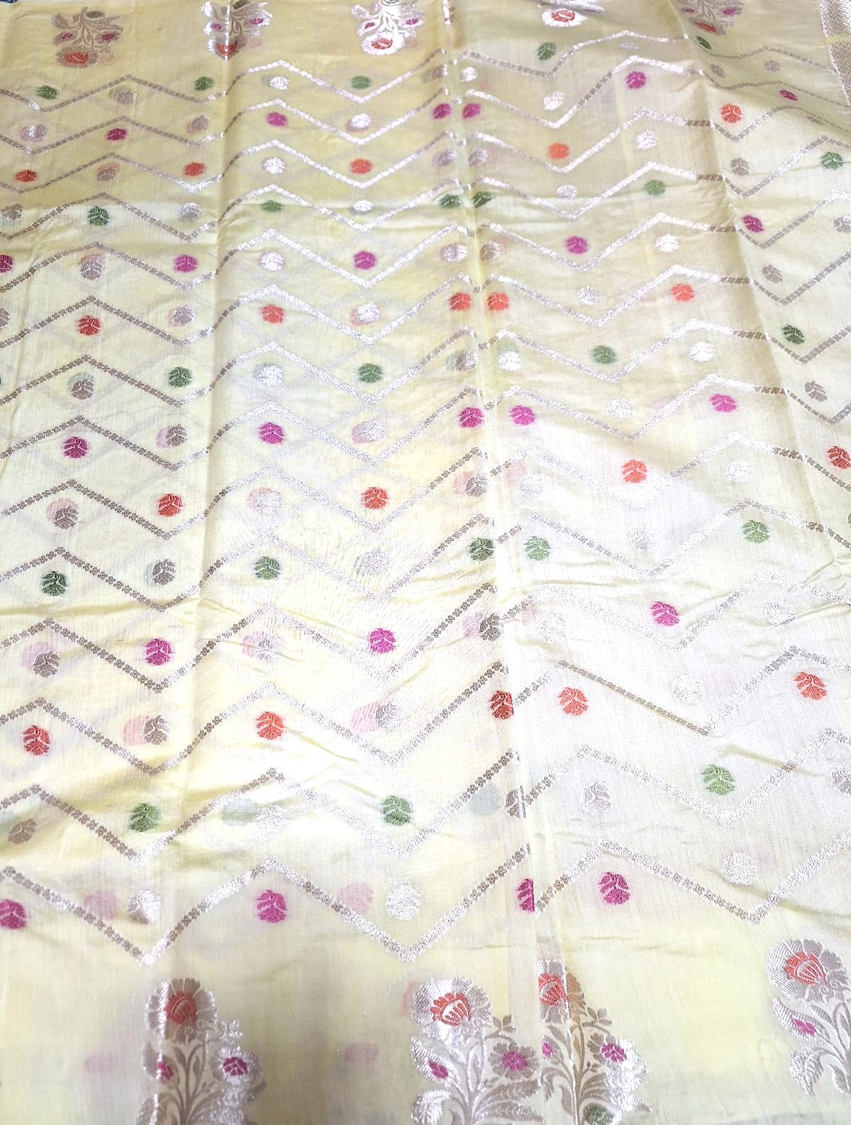 Pure Handloom Chiniya Silk - Pastel Light Yellow with heavy Meenakari work