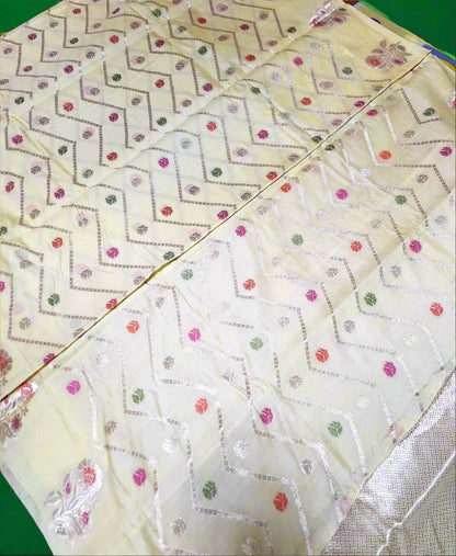 Pure Handloom Chiniya Silk - Pastel Light Yellow with heavy Meenakari work