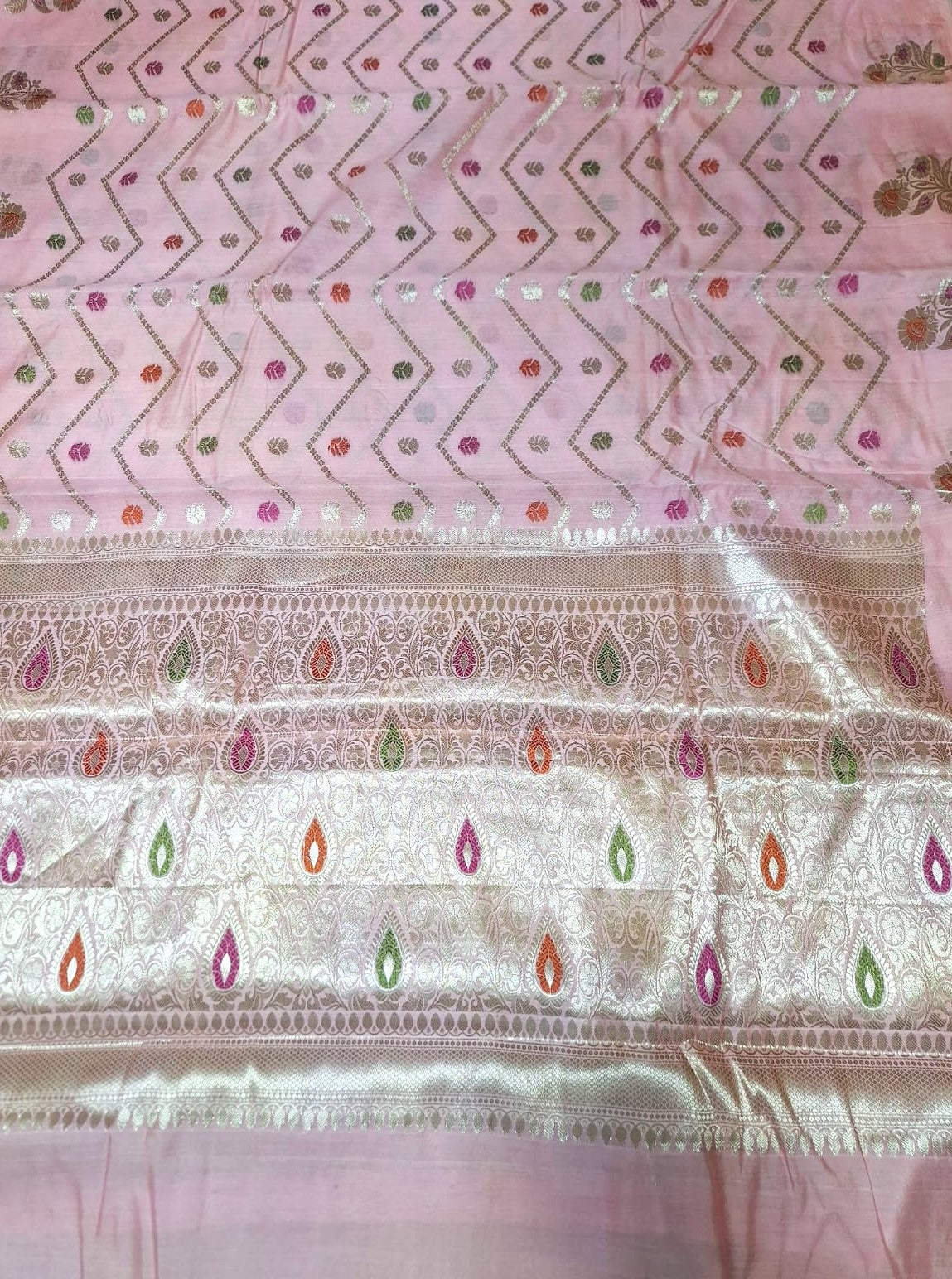 Pure Handloom Chiniya Silk - Light Pink with heavy Meenakari work