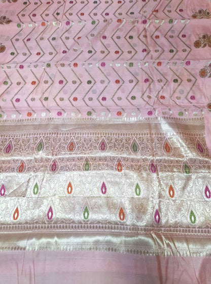 Pure Handloom Chiniya Silk - Light Pink with heavy Meenakari work