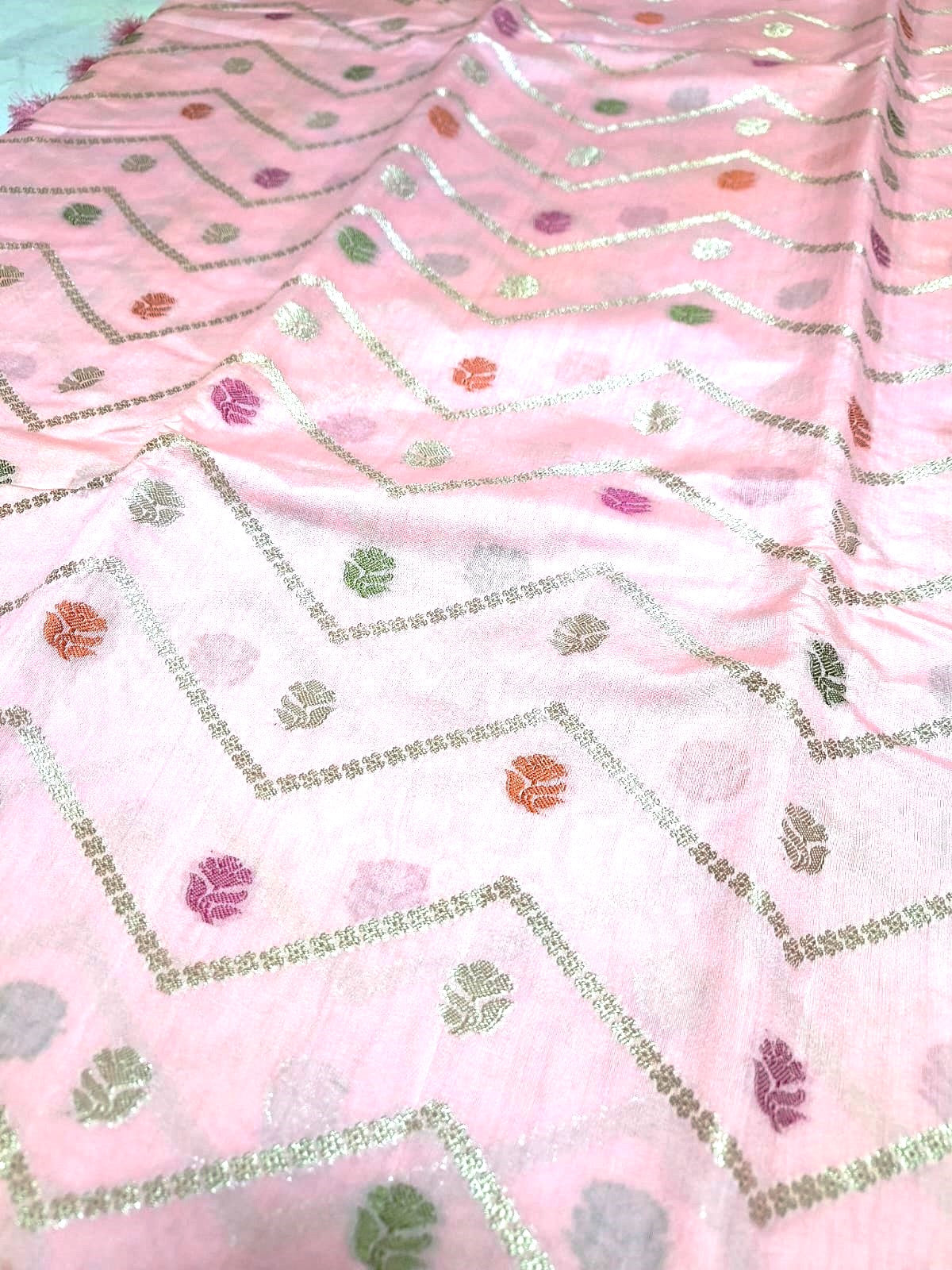 Pure Handloom Chiniya Silk - Light Pink with heavy Meenakari work