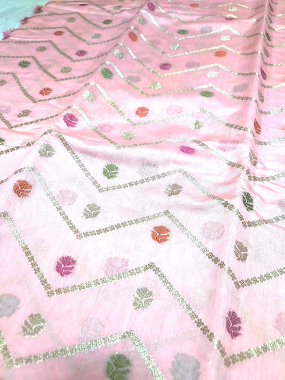 Pure Handloom Chiniya Silk - Light Pink with heavy Meenakari work