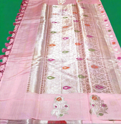 Pure Handloom Chiniya Silk - Light Pink with heavy Meenakari work
