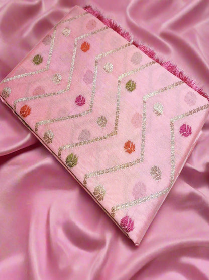 Pure Handloom Chiniya Silk - Light Pink with heavy Meenakari work
