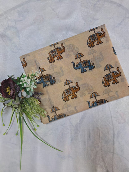 Digital print - Creme & Gold Zari Blue Elephant
