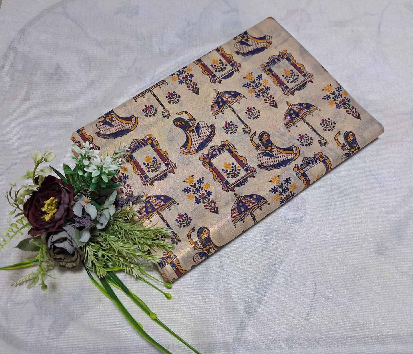 Digital print-Creme Gold Zari-Blue Maharani