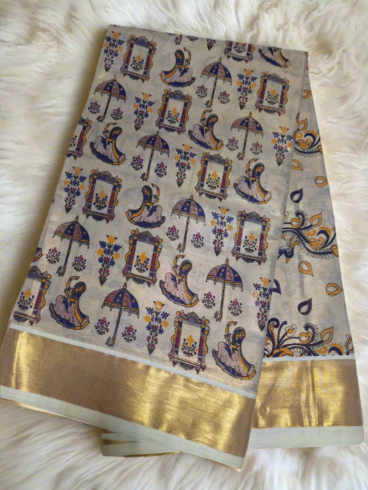 Digital print - Creme Gold Zari Purple Maharani & Jharokha