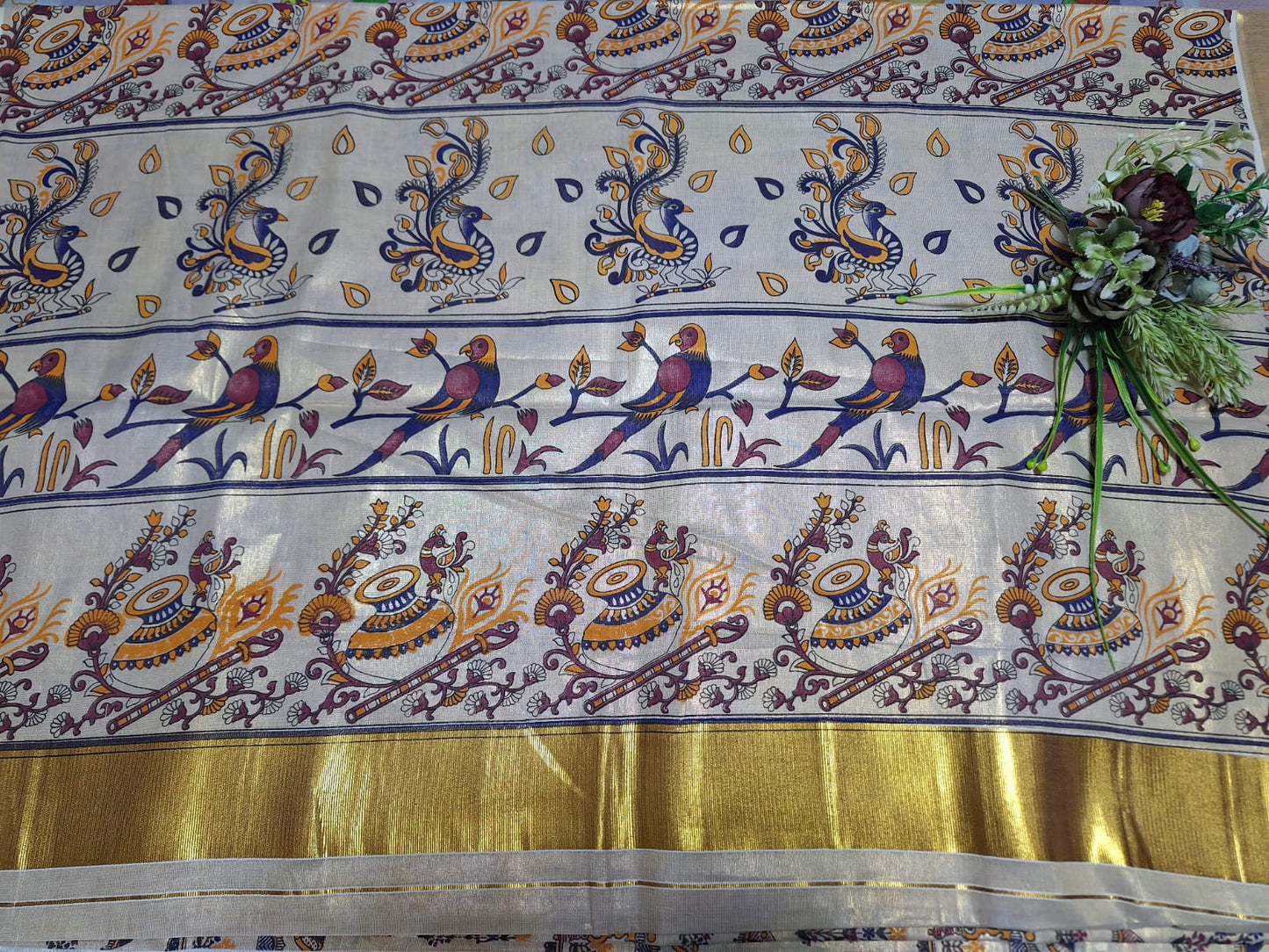 Digital print - Creme Gold Zari Purple Maharani & Jharokha