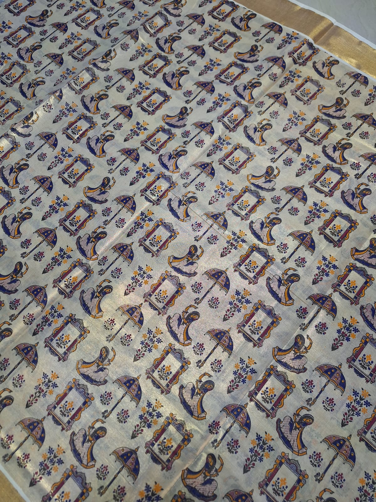 Digital print - Creme Gold Zari Purple Maharani & Jharokha