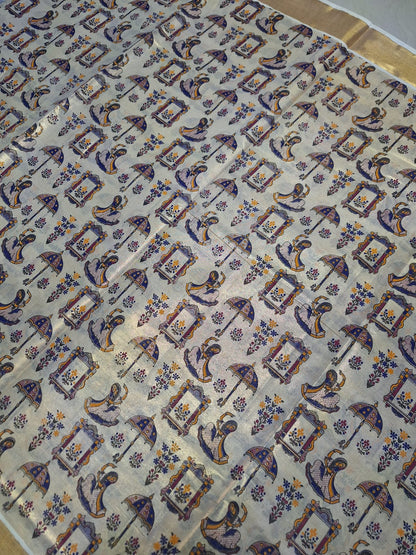 Digital print - Creme Gold Zari Purple Maharani & Jharokha