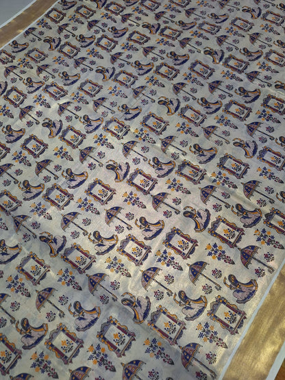 Digital print - Creme Gold Zari Purple Maharani & Jharokha