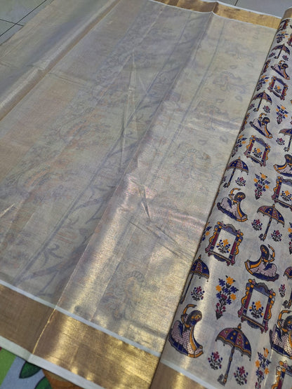 Digital print - Creme Gold Zari Purple Maharani & Jharokha