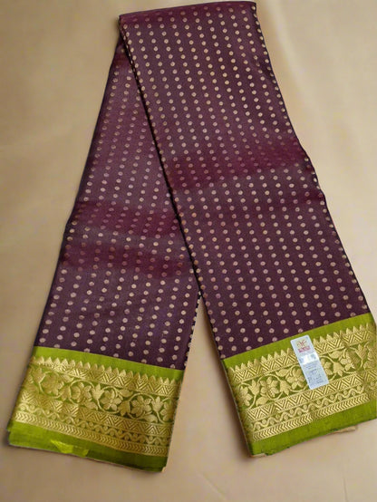 Pure Handloom Soft Silk - Maroon-Green 1000 boota with Kanchi border