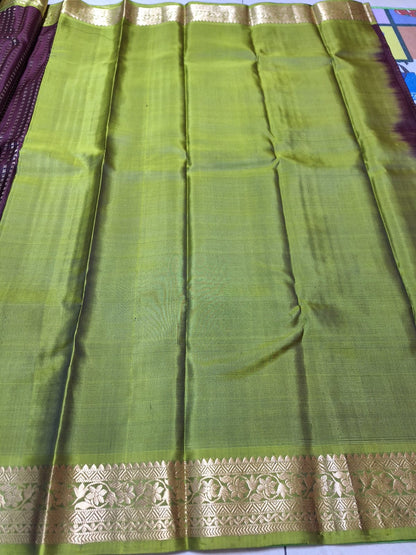 Pure Handloom Soft Silk - Maroon-Green 1000 boota with Kanchi border