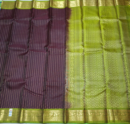 Pure Handloom Soft Silk - Maroon-Green 1000 boota with Kanchi border
