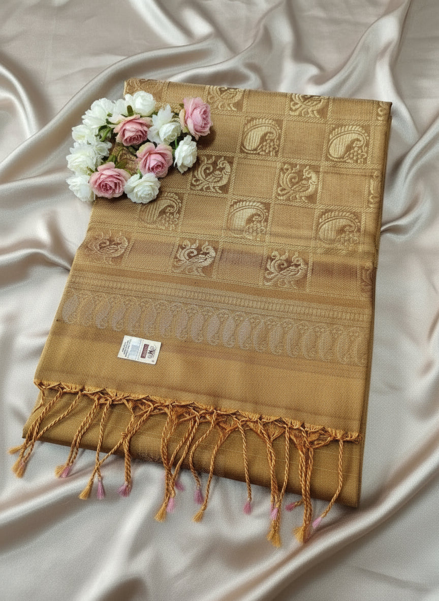 Pure Handloom Soft Silk - Bronze Gold Classic