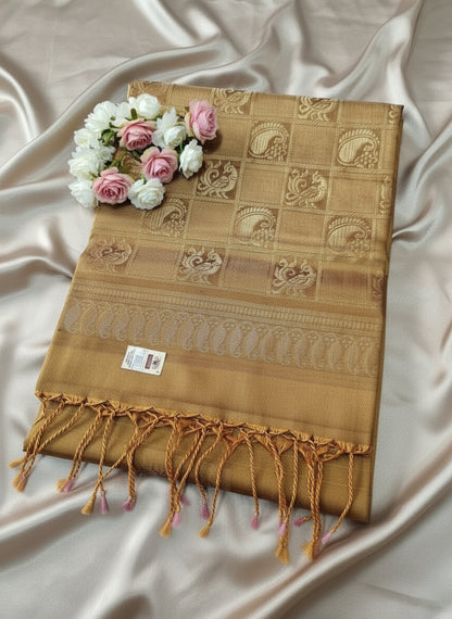 Pure Handloom Soft Silk - Bronze Gold Classic