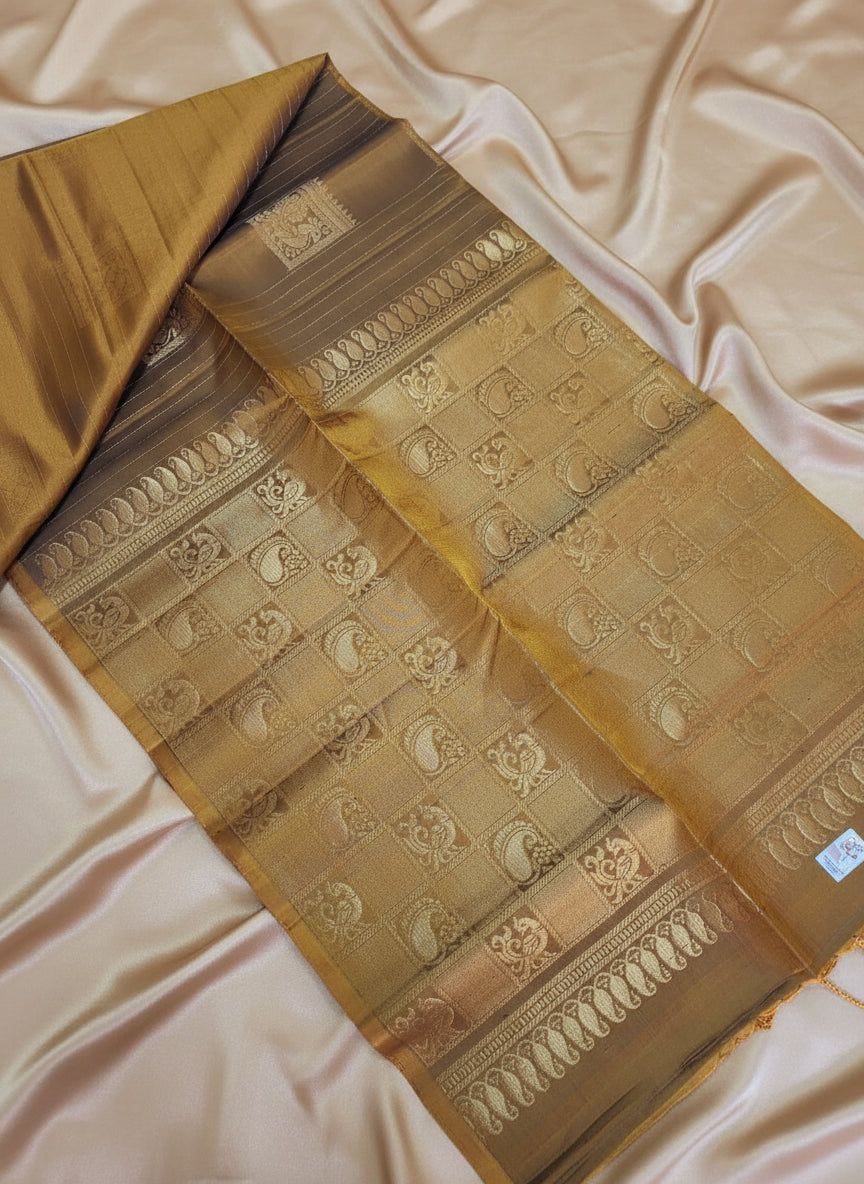 Pure Handloom Soft Silk - Bronze Gold Classic