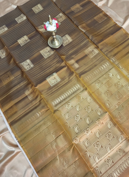 Pure Handloom Soft Silk - Bronze Gold Classic