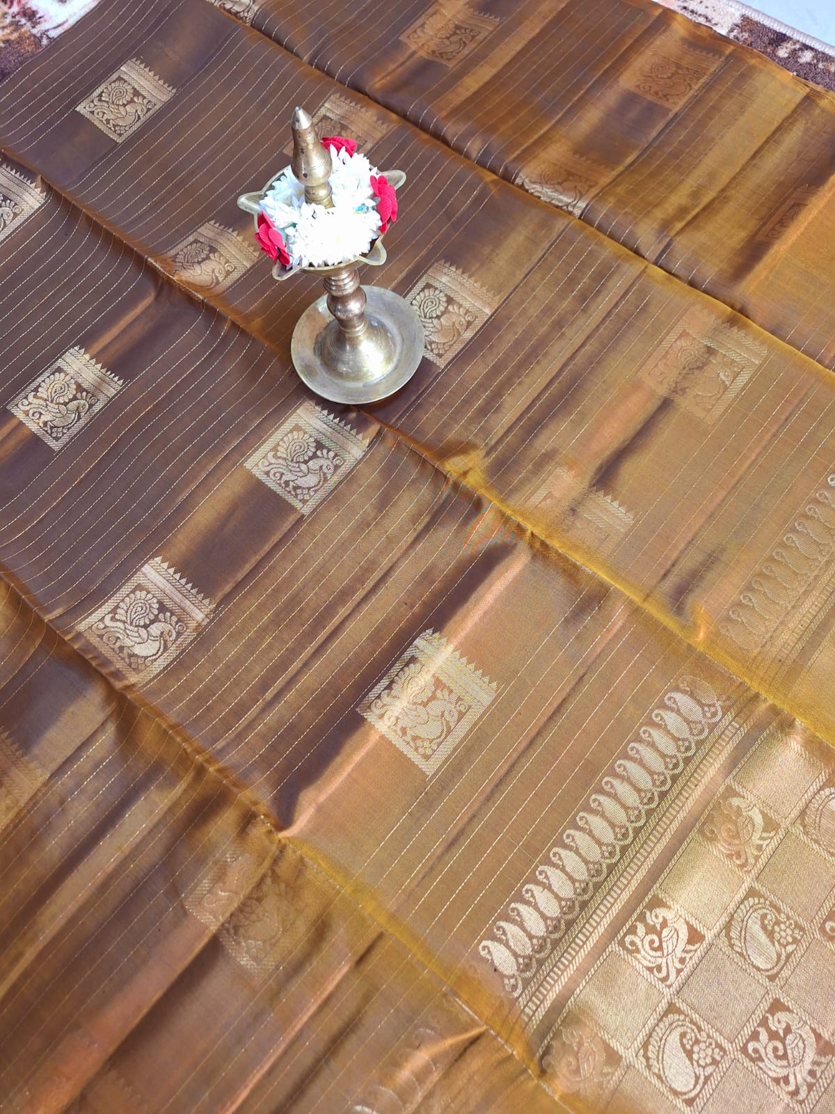 Pure Handloom Soft Silk - Bronze Gold Classic