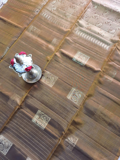Pure Handloom Soft Silk - Bronze Gold Classic