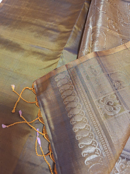Pure Handloom Soft Silk - Bronze Gold Classic
