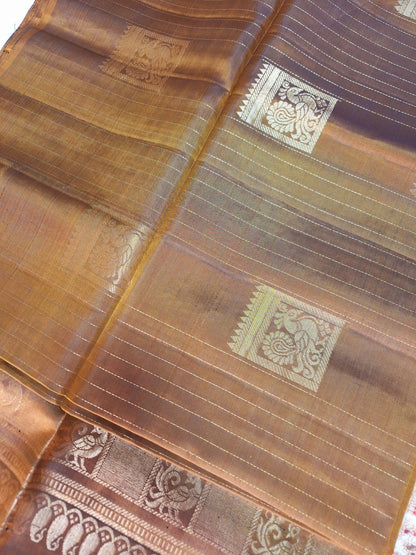 Pure Handloom Soft Silk - Bronze Gold Classic