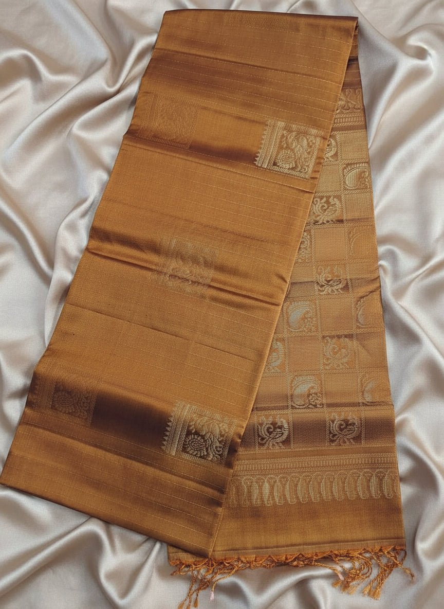 Pure Handloom Soft Silk - Bronze Gold Classic