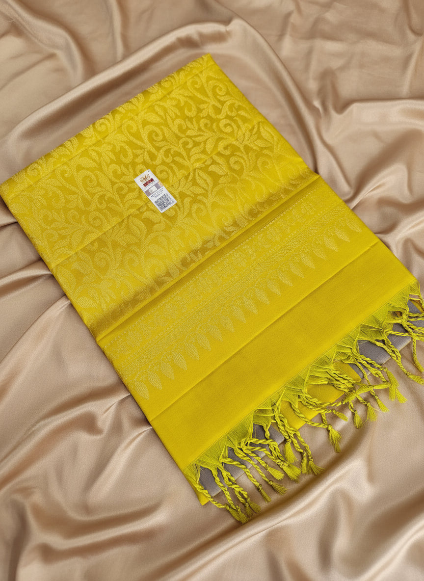 Pure Handloom Soft Silk - Yellow & Royal Blue Check Melody