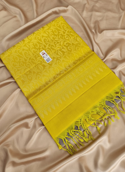 Pure Handloom Soft Silk - Yellow & Royal Blue Check Melody