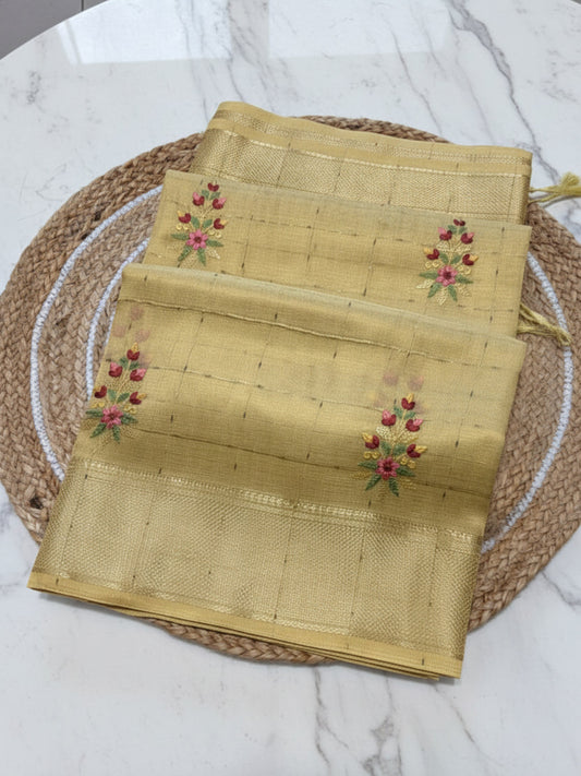 Pure Handloom Cotton Linen - Pastel Yellow with handwork