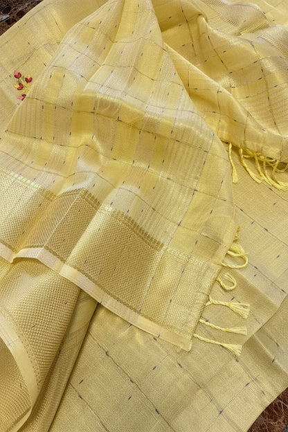 Cotton Linen - Pastel Yellow with floral embroidery
