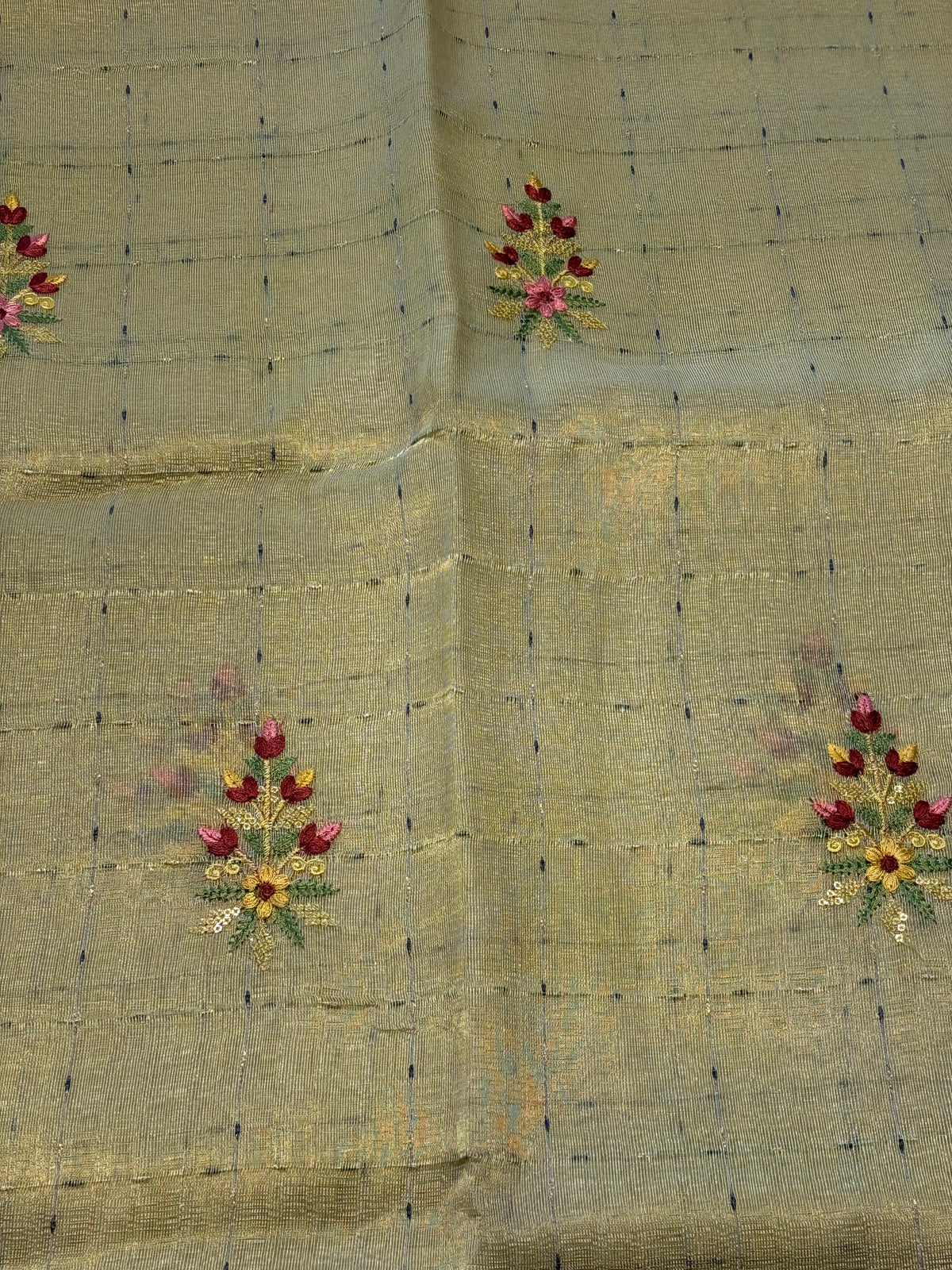Cotton Linen - Pastel Yellow with floral embroidery
