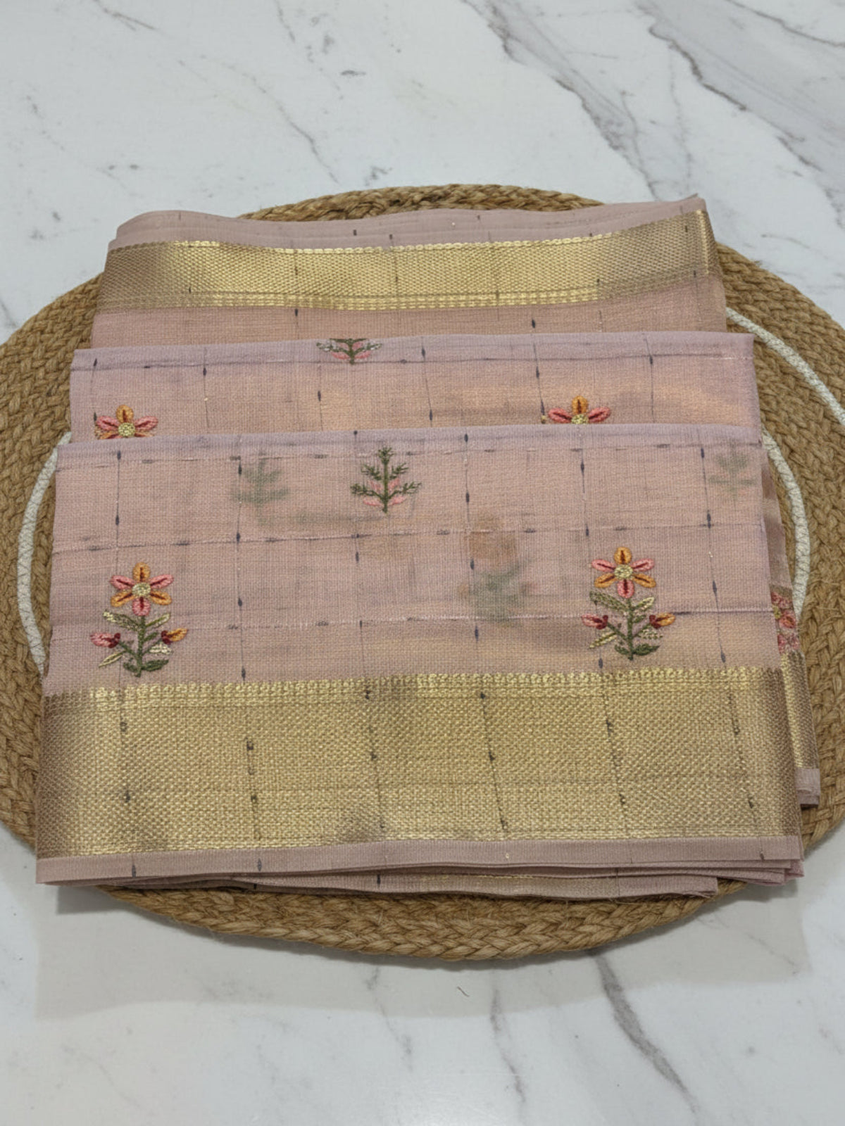 Pure Cotton Linen - Pastel Pink with emboridery