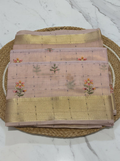 Pure Cotton Linen - Pastel Pink with emboridery