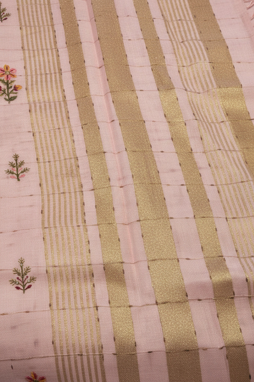Pure Cotton Linen - Pastel Pink with emboridery