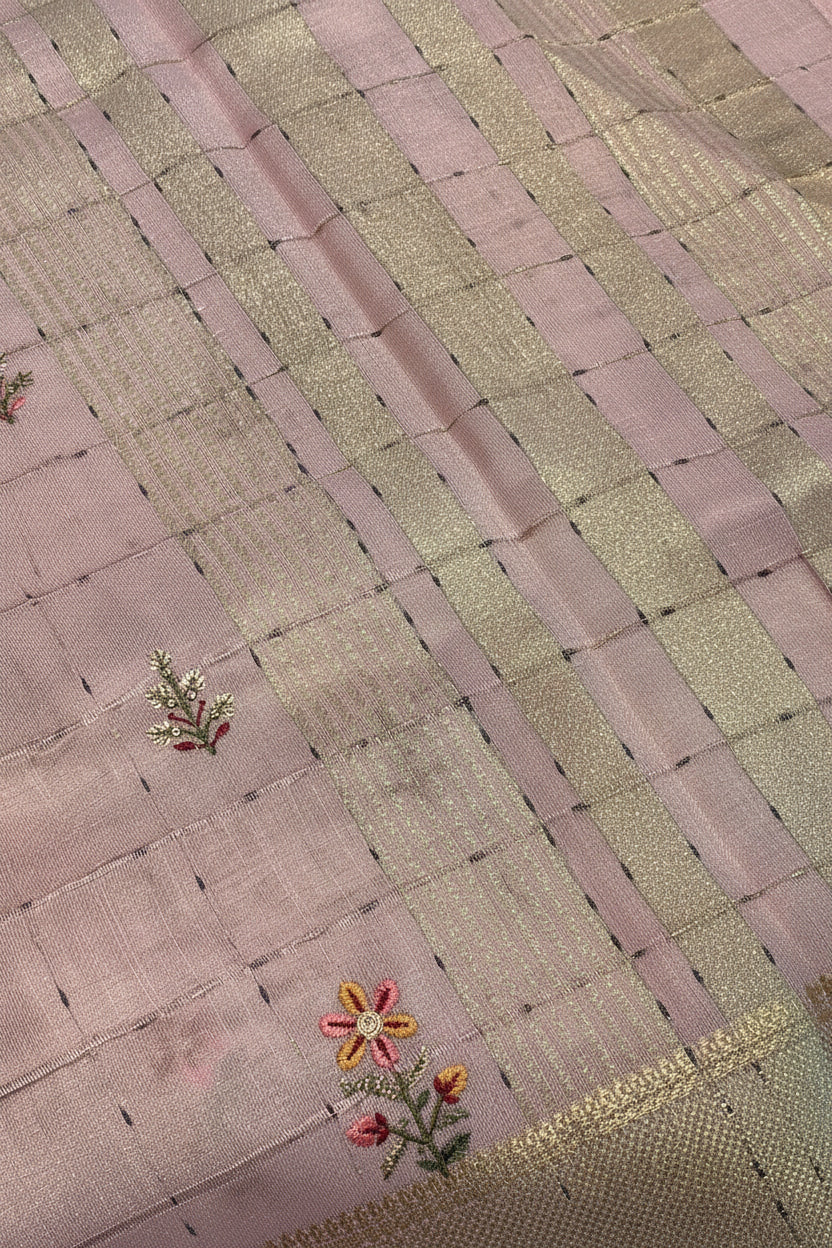 Pure Cotton Linen - Pastel Pink with emboridery