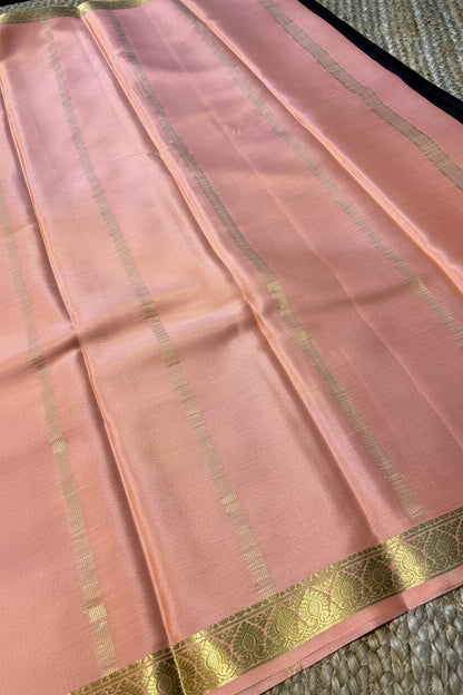 Pure Mysore Crepe Silk - Black-Peach thin zari border