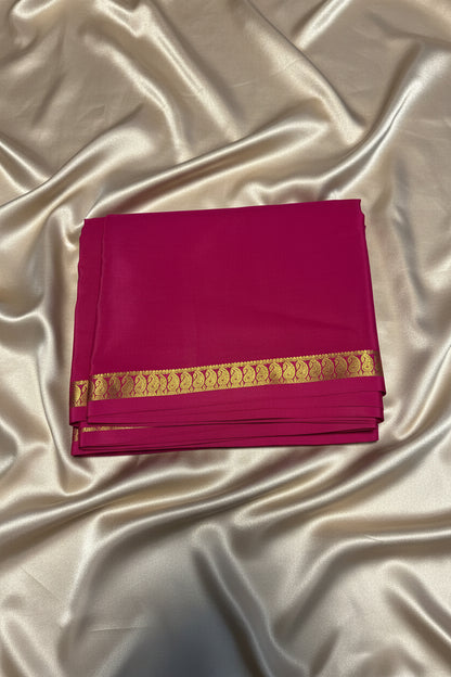 Pure Mysore Crepe Silk - Rani Pink Self Color & thin Mango Border
