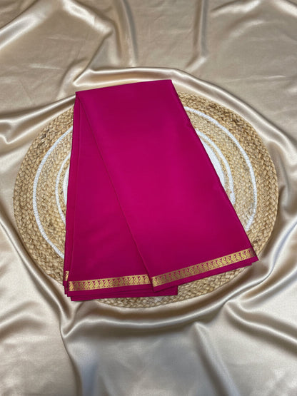 Pure Mysore Crepe Silk - Rani Pink Self Color & thin Mango Border