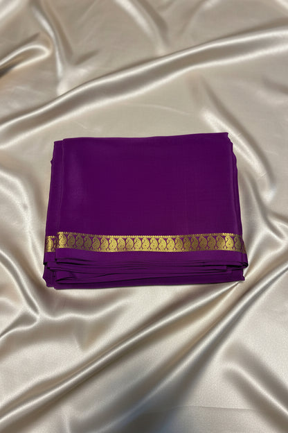 Pure Mysore Crepe Silk - Purple Self Color & thin Mango Border