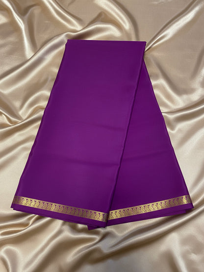 Pure Mysore Crepe Silk - Purple Self Color & thin Mango Border