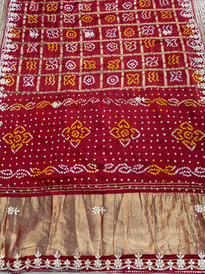 Gajji Silk Gharchola Saree - Rust Maroon with handwork